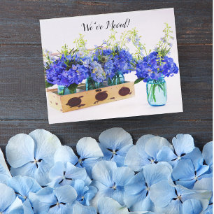 Nos hemos mudado tarjeta postal de Hortensias Azul