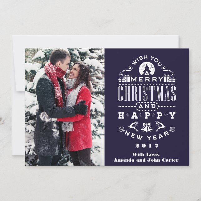 Nostalgia azul Navidad Saludos verticales Foto (Anverso)