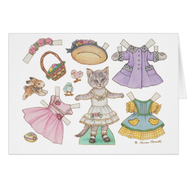 Nostalgic Kitty Cat Easter Paper Doll Card (Anverso (Horizontal))