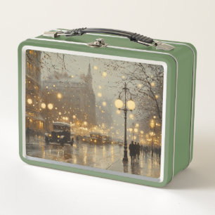 Nostalgic Snowy Cityscape Metalizado Lunchbox