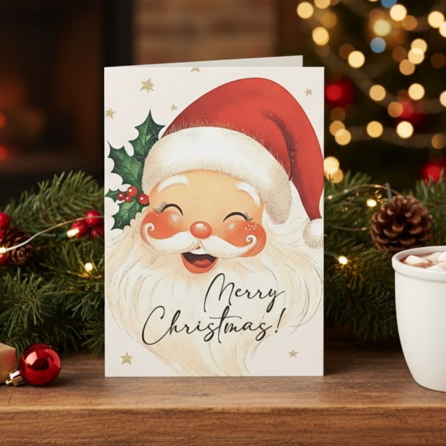 Nostálgica Navidad Santa Merry Personalizada (Nostalgic Santa Merry Christmas Personalized Holiday Card)