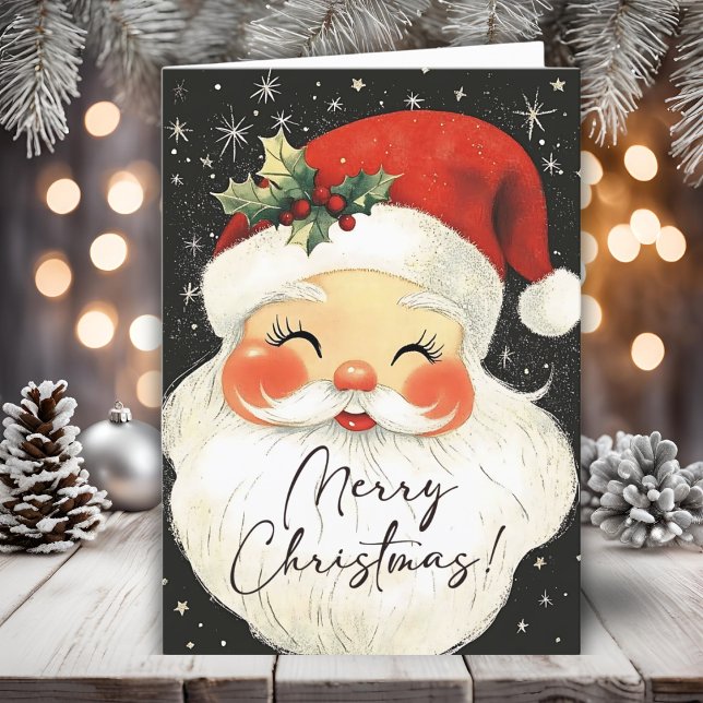 Nostálgica Santa Cute Feliz Navidad Personalizada (Nostalgic Santa Cute Merry Christmas Personalized Holiday Card)