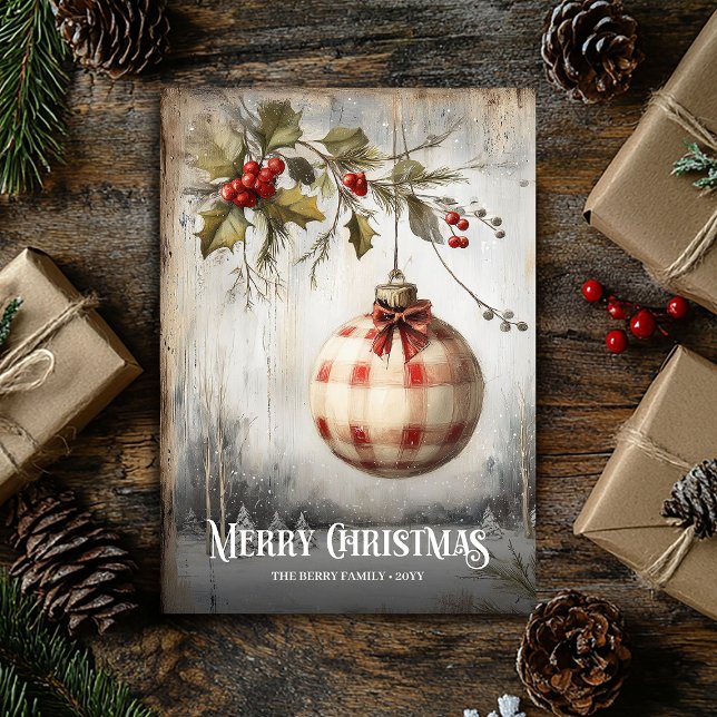 Nostálgico agua tinta roja blanca Navidad retro (Nostalgic retro watercolor red white Christmas Holiday Card)