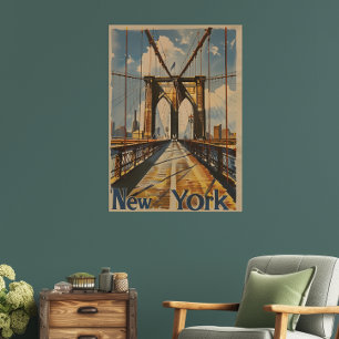 Nostálgico póster de viaje del puente de Brooklyn
