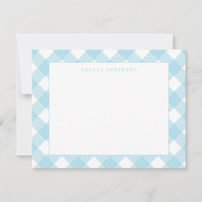 Nota a cuadros gingham azul claro pastel moderno (Anverso)