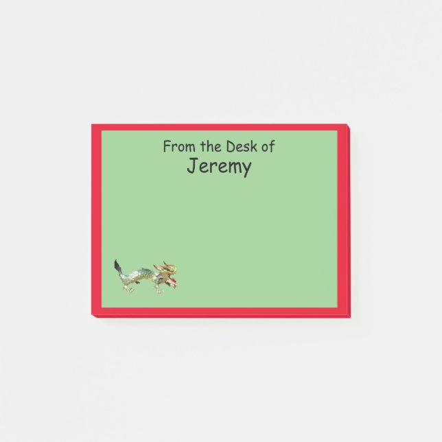 Nota adhesiva - Dragón y borde rojo (Anverso)