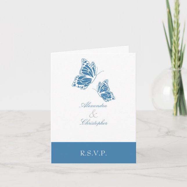 Nota azul simple de RSVP de la mariposa de Amparo (Anverso)