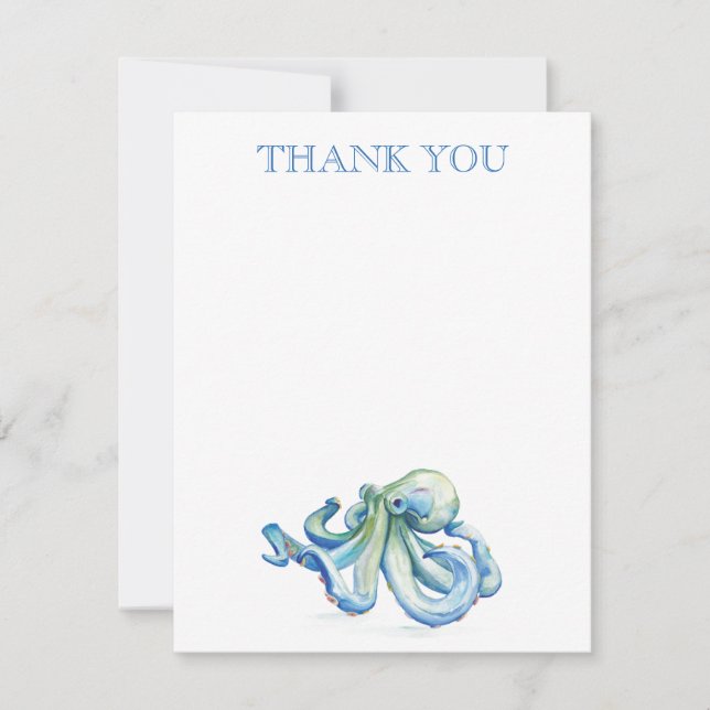 Nota de agradecimiento azul acuarela Octopus (Anverso)