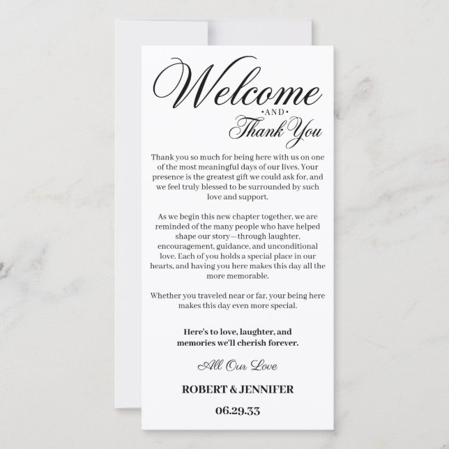 Nota de agradecimiento de bienvenida para boda con (Anverso)