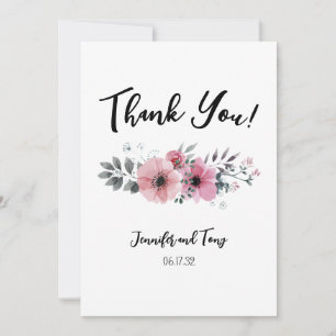 Nota de agradecimiento de boda con flores rosadas 