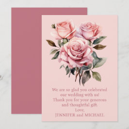 Nota de agradecimiento de boda con rosas rosadas