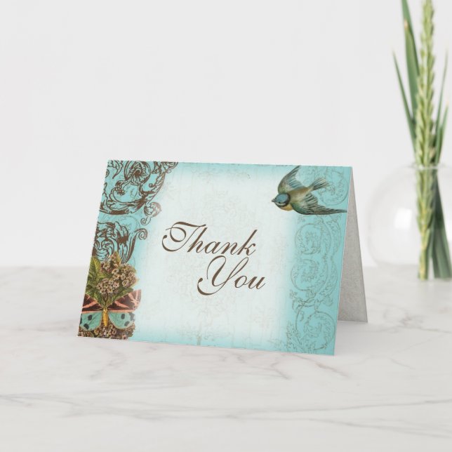Nota de agradecimiento de boda de Botanica - Azul  (Anverso)