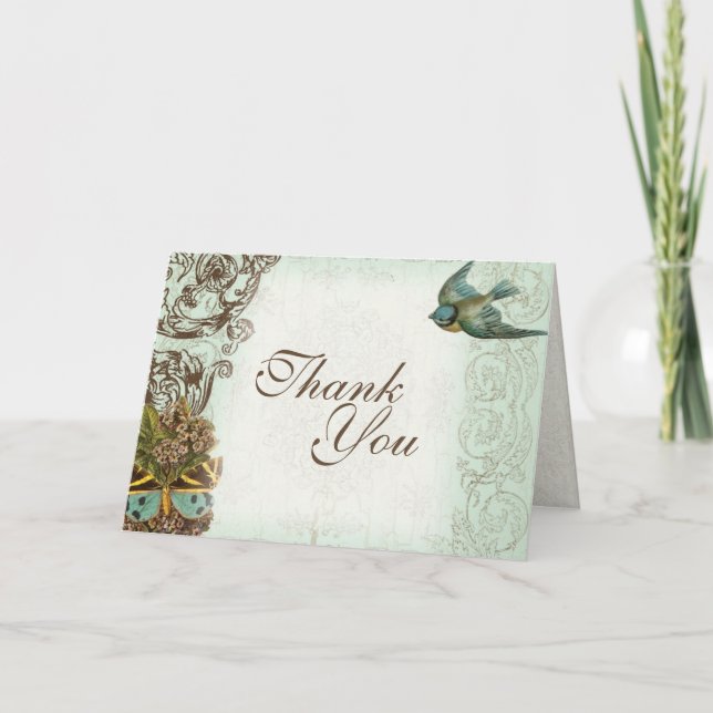 Nota de agradecimiento de boda de Botanica - Azul  (Anverso)