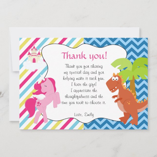 Nota de agradecimiento de dinosaurios de Unicorn (Anverso)