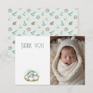 Nota de agradecimiento de foto de Baby Shower Dino
