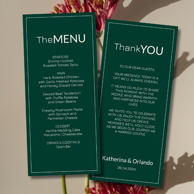 Nota de agradecimiento de menú de boda Emerald Old (Subido por el creador)