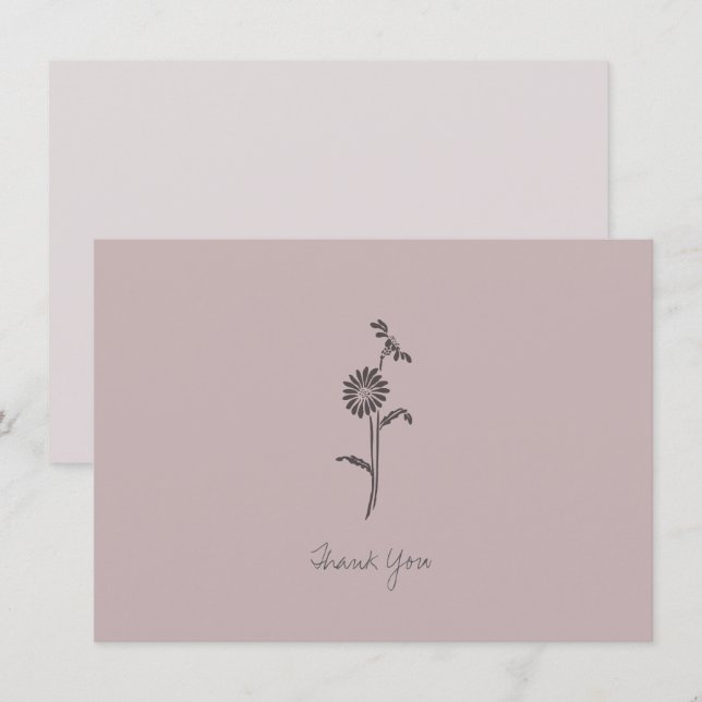 Nota de agradecimiento Flor simple rosa púrpura (Anverso / Reverso)