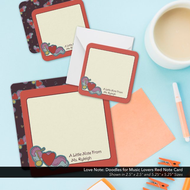 Nota de amor: Doodles para los amantes de la músic (Love Note: Doodles for Music Lovers Red Note Cards - Shown in the 2.5"x2.5" and 5.25"x5.25" Sizes)