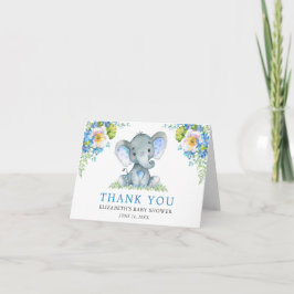 Nota de Baby Shower sobre Elefante Floral Azul de 