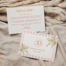 Nota de bienvenida a una boda tropical en destino
