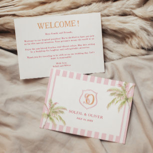 Nota de bienvenida a una boda tropical en destino
