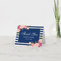 Nota de Boda de Flores Rosadas Acuarela y Rayas Az