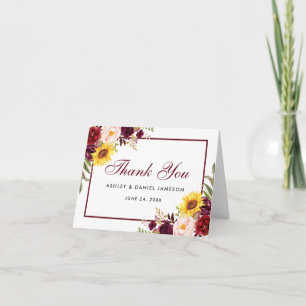 Nota de Boda Floral Mixta Burgundy Acuarela