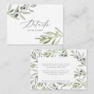 nota de detalles del boda de follaje de la rama de