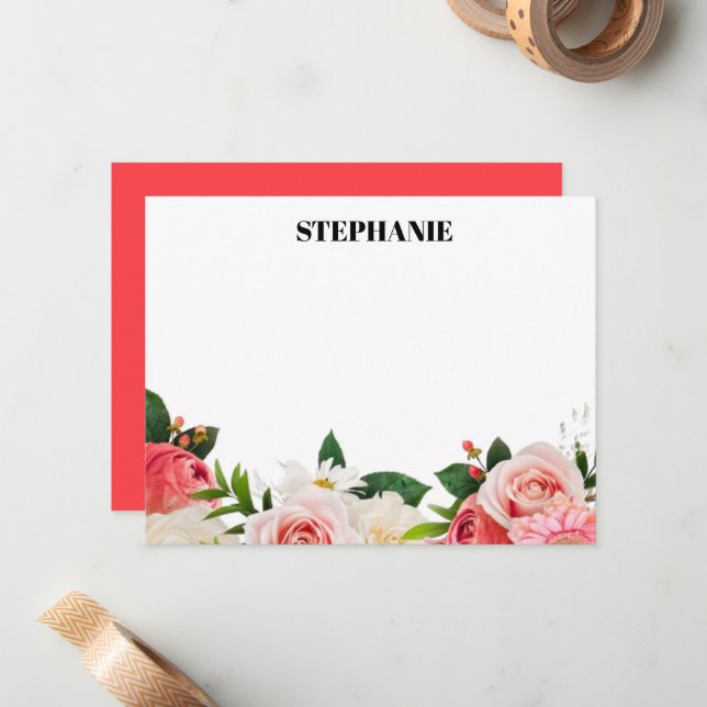 Nota de Hortensias Rojas Acuarela Personalizadas (Anverso/Reverso In Situ)