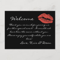 Nota de la bolsa de bienvenida con un beso rojo