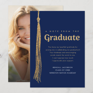 Nota de la foto de graduado Borla Azul y Dorada