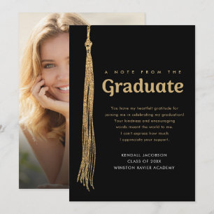 Nota de la foto de graduado Tassel negro y dorado