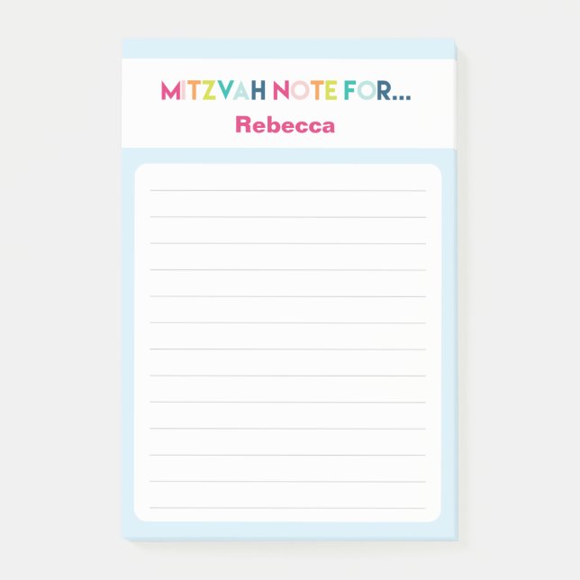 Nota de Mitzvah azul claro: 4x6 Sticky Pad (Anverso)