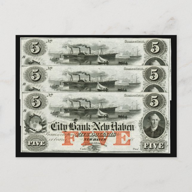 Nota de New Haven Five Dollar 1855 (Anverso)