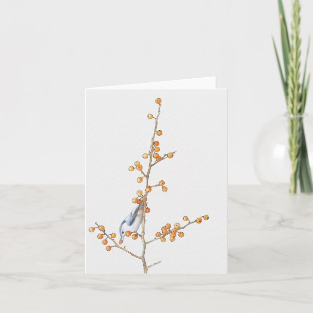 Nota de pájaro nuthatch de color de agua (Anverso)