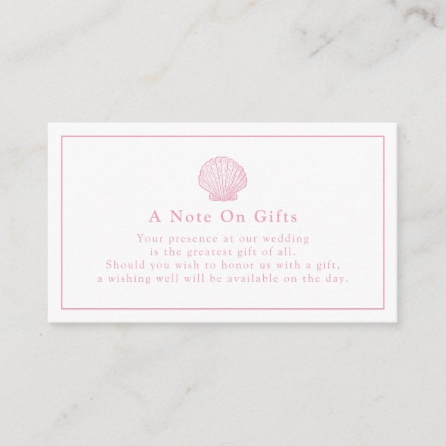 Nota de regalos de boda Blush Pink Seashell (Anverso)