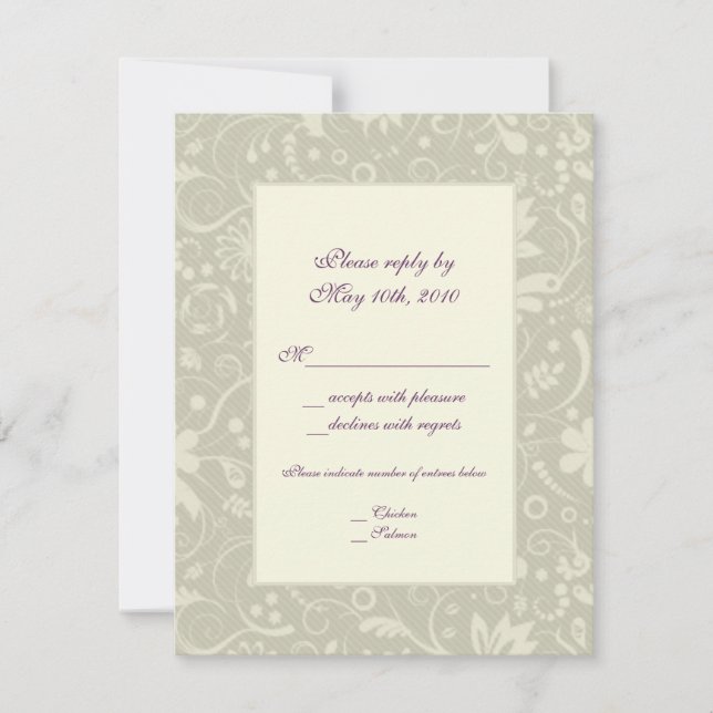 Nota de RSVP de boda de crema Paisley (Anverso)