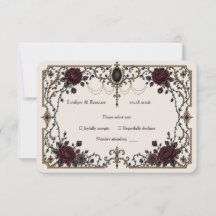 Nota de RSVP de Boda Floral Gótica Victoriana Oscu