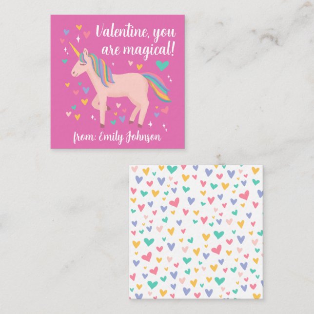 Nota de San Valentín para niños de Unicornio de co (Anverso / Reverso)
