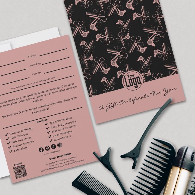 Nota de servicio de código QR Certificado de regal (QR Code Service Note Pink Stylist Gift Certificate)