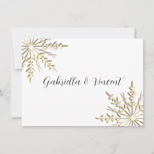 Nota de Stationery plana de Boda de Invierno Dorad (Anverso)