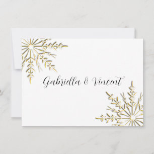 Nota de Stationery plana de Boda de Invierno Dorad