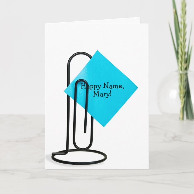Nota del Día del Nombre Feliz en un clip de papel (Anverso)