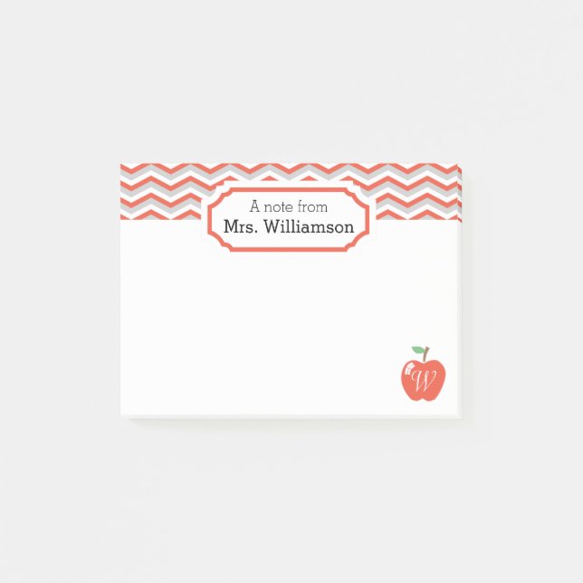 Nota del profesor monogramado Coral Chevron Peach/ (Anverso)
