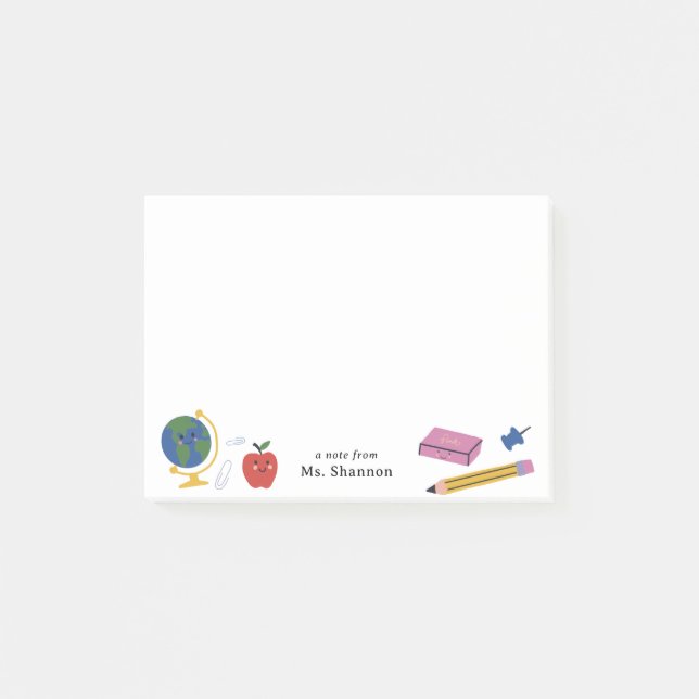 Nota del profesor sobre el material escolar feliz (Anverso)