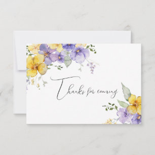 Nota floral amarilla y púrpura de agradecimiento p