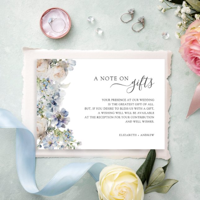 Nota floral azul sobre regalos Boda Desear bien (Subido por el creador)