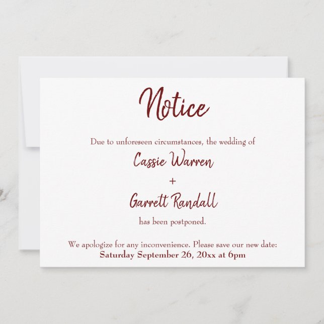 Nota: Invitación Boda pospuesta en Borgoña (Anverso)