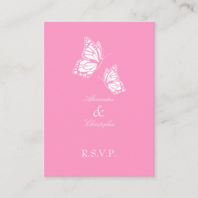 Nota Mini de RSVP de mariposa rosa simple (Anverso)