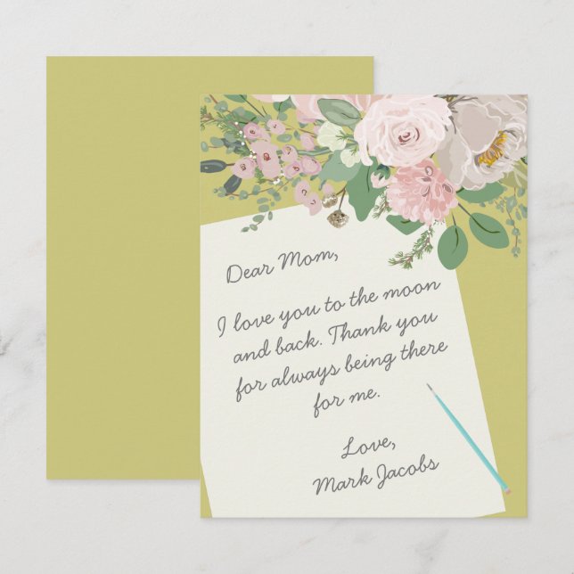 Nota moderna del día de la madre con flores person (Anverso / Reverso)